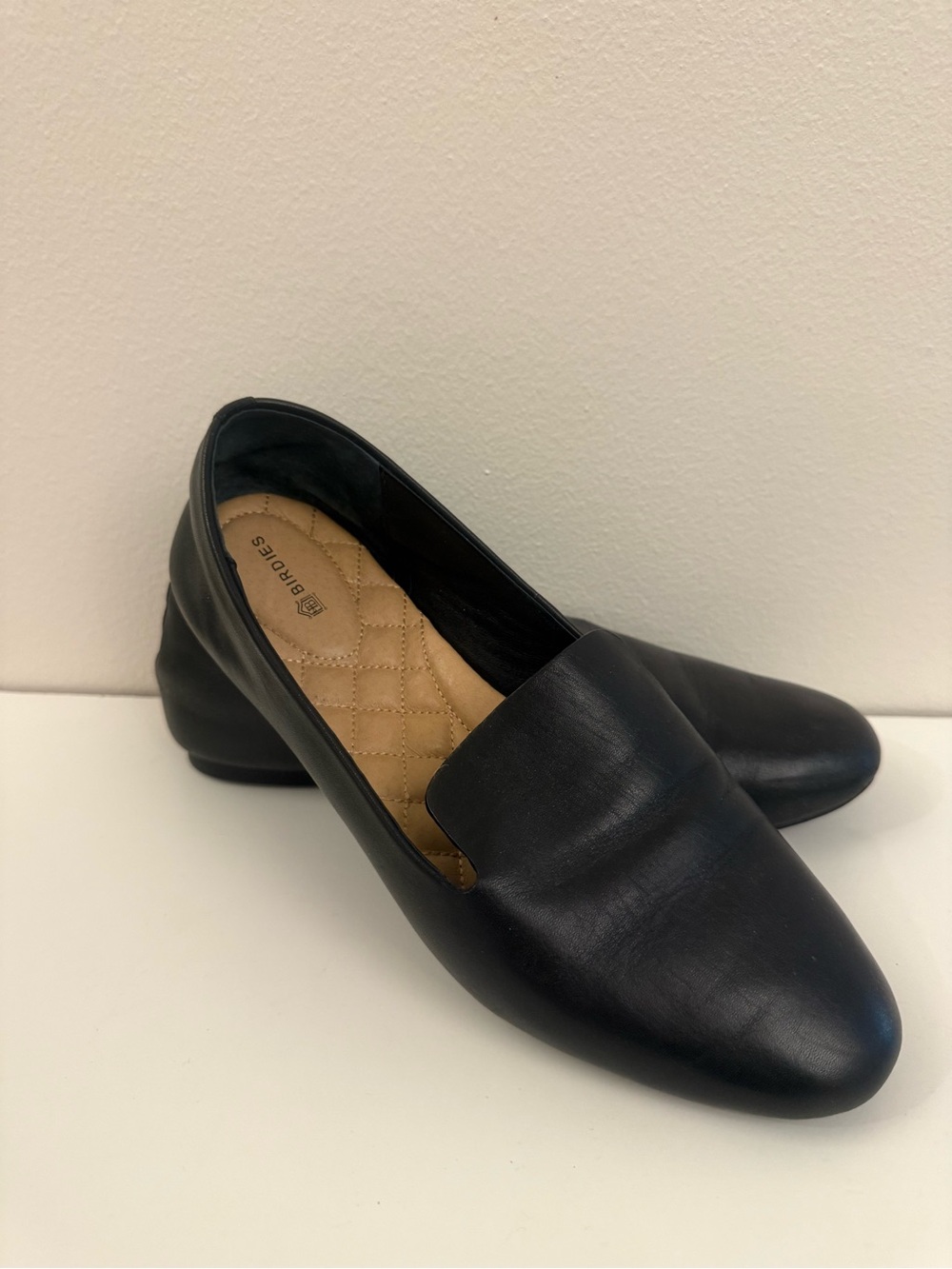 Birdies Black Leather Slip-On Loafers for Women